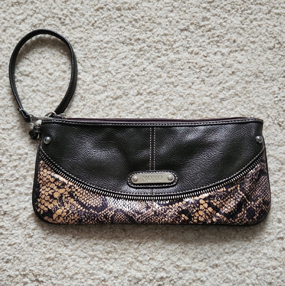 XOXO Dark Brown and Tan Snakeskin Wristlet